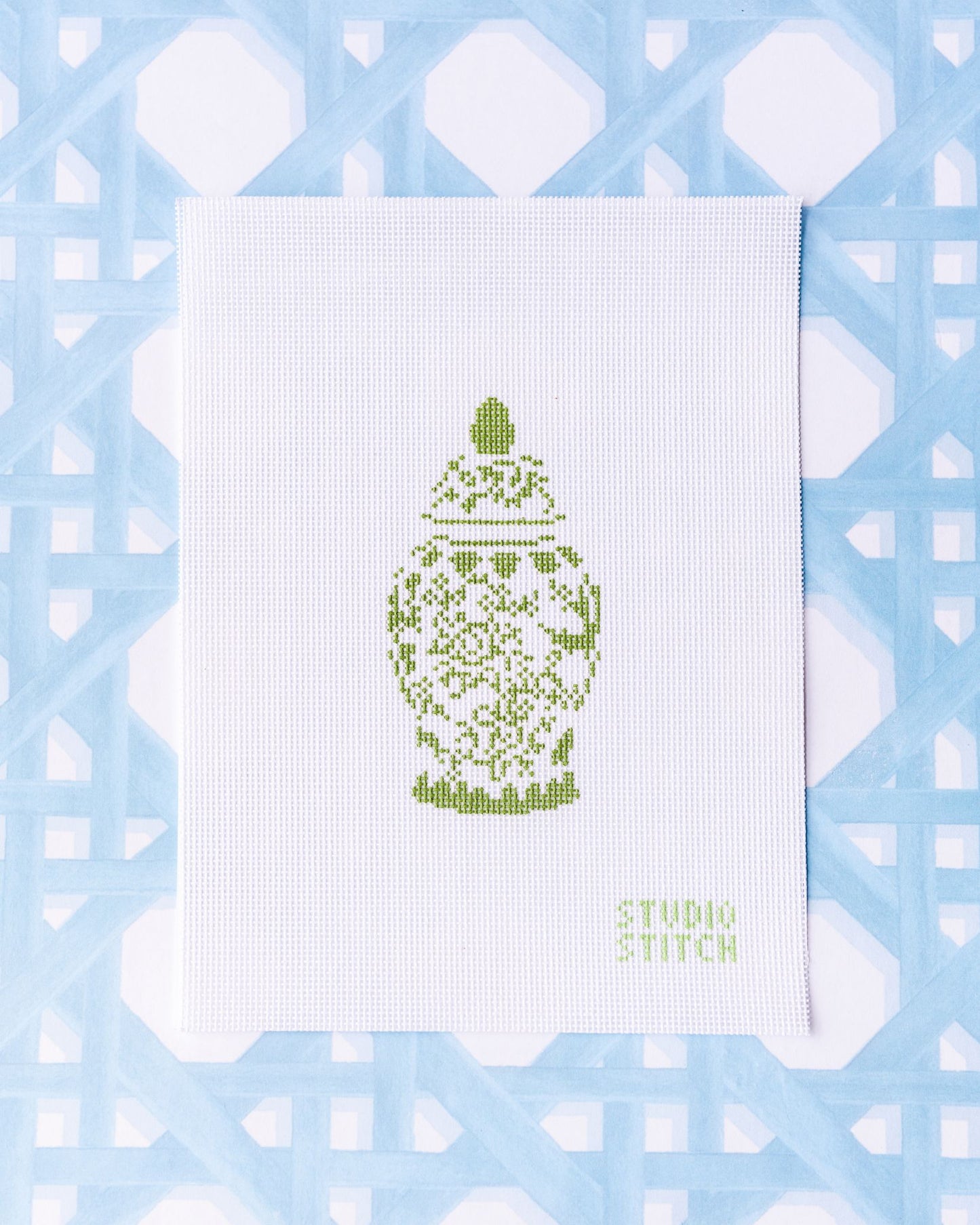 Green and White Ginger Jar