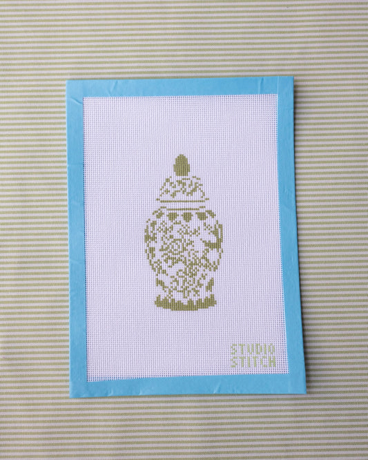 Green and White Ginger Jar